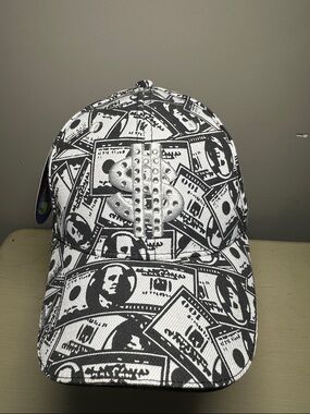 Black and White Dollar Bill bling New Cap